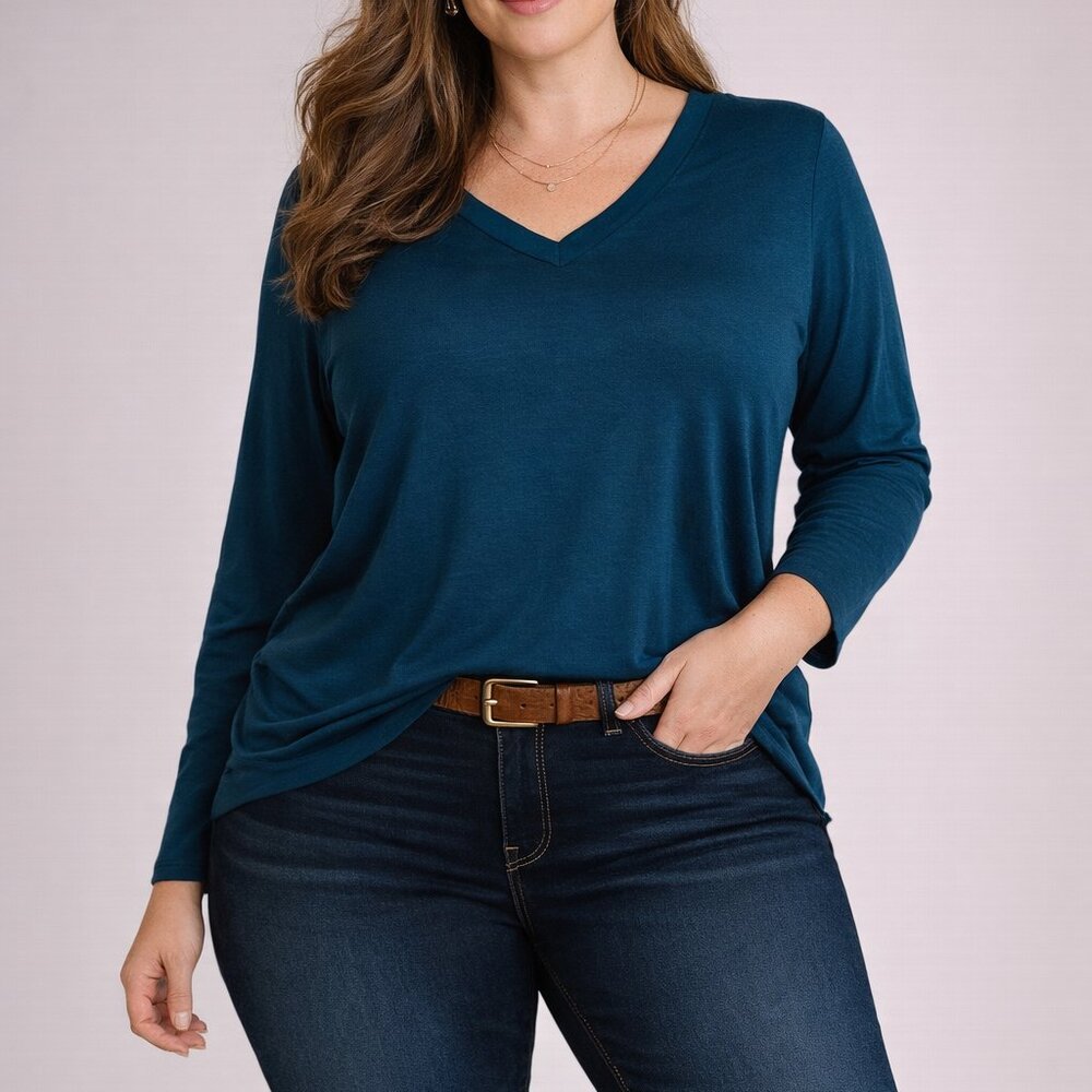 a new day Cotton Blend Dark Blue Shirt Sz 2XL V-neck Long Sleeve Work Layer